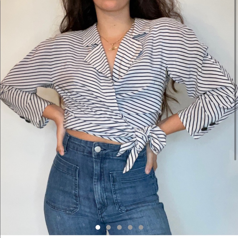 Beautiful vintage Valentino "Miss V" striped wrap tie-front blouse